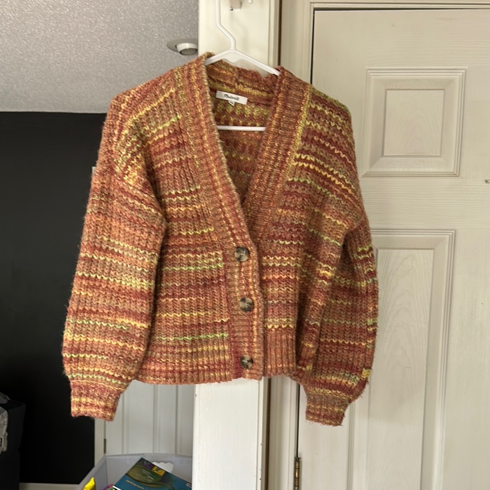 Madewell Orange and Yellow Cardigan Sweater
